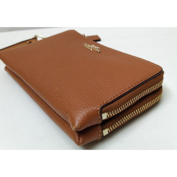 Coach Brown Pebbled Leather Double Zipper Closure Credit Card Wristlet - Wallet - Picture 7 of 13